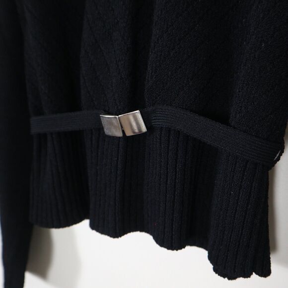 Margaret O'Leary Size 1/S Black Viscose Knit Sweater Belted V Neck Pullover - Picture 5 of 10